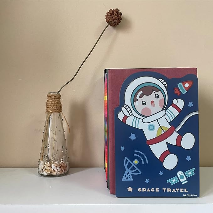 2 Pack Metal Bookends,Non-Slip Cartoon Boy Astronauts Book Stopper,5.3"x3.9"x8"Heavy Duty Premium Space Travell Decorative Book End, Supports for Kids Children Shelves,Room,School,Learning Gifts