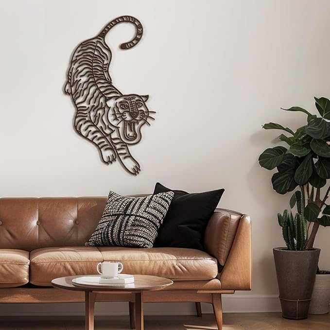 SIGNLEADER Metal Wall Art Decor Tiger Minimalist Modern Abstract Wall Sculpture Hangings Home Decoration for Living Room, Bedroom, Bathroom, Kitchen, Outdoor - 18" Bronze