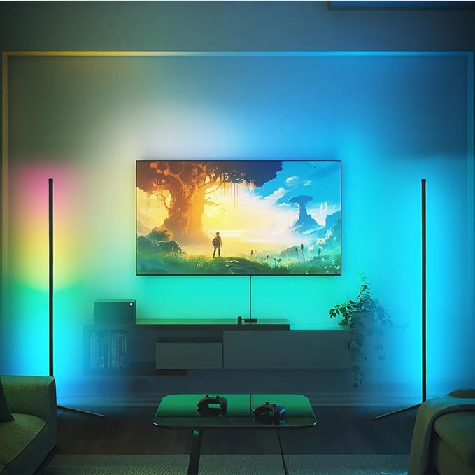 Corner Floor Lamp, LED Ambient Mood Lighting for Living Room - Color Changing RGB Floor Lamps with Music Sync, Modern Home Lighting for Gaming Room Decor