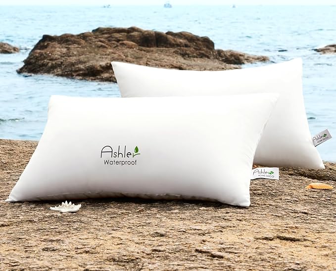 Ashler Home Deco Outdoor Waterproof Pillow Inserts - 12 x 20 Pillow Inserts Set of 2, Water Resistant Patio Furniture Pillows Decorative for Garden, Hypoallergenic Lumbar Pillow for Sofa Couch