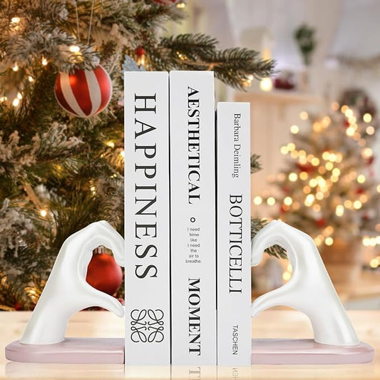 Bookends, Heavy Duty Bookend Holder Decor, White Finger Heart Shaped Decor, Modern Art Sculpture, Finger Home Decoration, Boho Decor for Desktop Bedroom Study Room