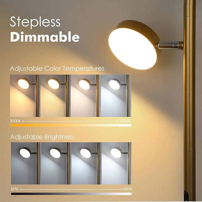 Tree Floor Lamp for Living Room - Modern Glod Standing Lamp, LED Floor Light with Remote & Touch, 3000K-6000K Dimmable for Bedroom Office Reading (3 Head)