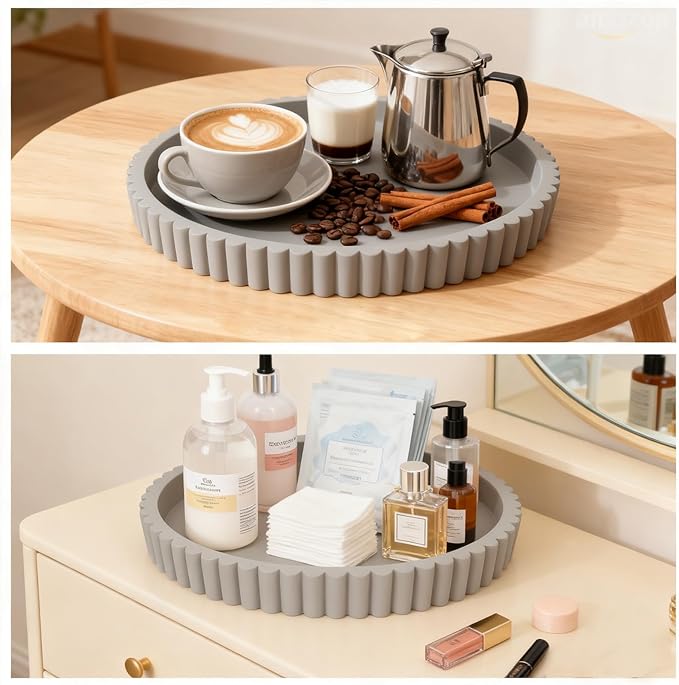 Oval Tray for Coffee Table Décor 13" Concrete Modern Decorative Trays Home Décor Accents -Circle Coffee Table Centerpieces - Island Decor Contemporary Decor Tray (Premium Grey)