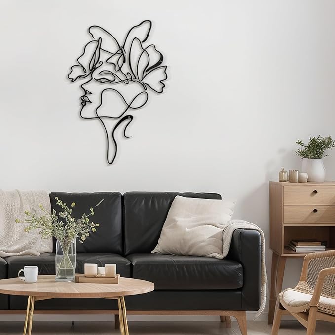 SIGNLEADER Metal Wall Art Decor Abstract Line Women Face Modern Abstract Wall Sculpture Hangings Home Decoration for Living Room, Bedroom, Bathroom, Kitchen, Outdoor - 18" Black