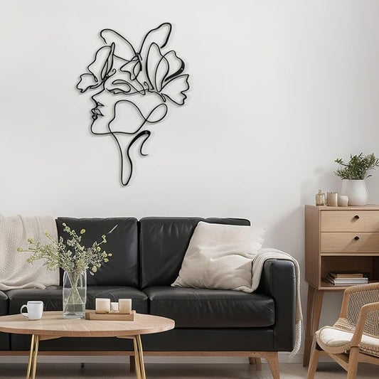 SIGNLEADER Metal Wall Art Decor Abstract Line Women Face Modern Abstract Wall Sculpture Hangings Home Decoration for Living Room, Bedroom, Bathroom, Kitchen, Outdoor - 18" Black