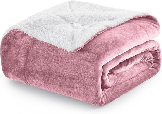 MOONLIGHT20015 Sherpa Blankets Queen Size - (Baby Pink, 90X90 Inches) Fuzzy, Soft and Wool/Fleece Blanket for Bed, Fluffy Blankets for Winter, Camping and Travel