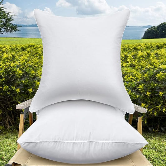 QSWRD 22 x 22 Outdoor Throw Pillow Inserts Set of 2 Waterproof Square Premium Decorative Couch Pillow Stuffers Form Large White Sofa Cushions Indoor