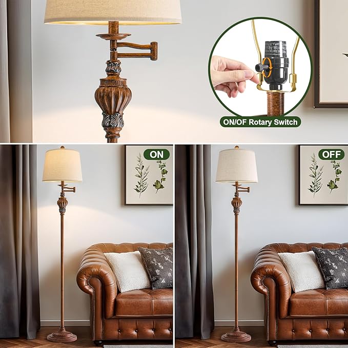 G-SAFAVA 61" Vintage Floor Lamp with 350° Adjustable Swing Arm, Standing Lamp for Bedroom Living Room Bedside Tall lamp Nightstand Retro Farmhouse Mid Century Lamp Light Home Décor Office Gifts