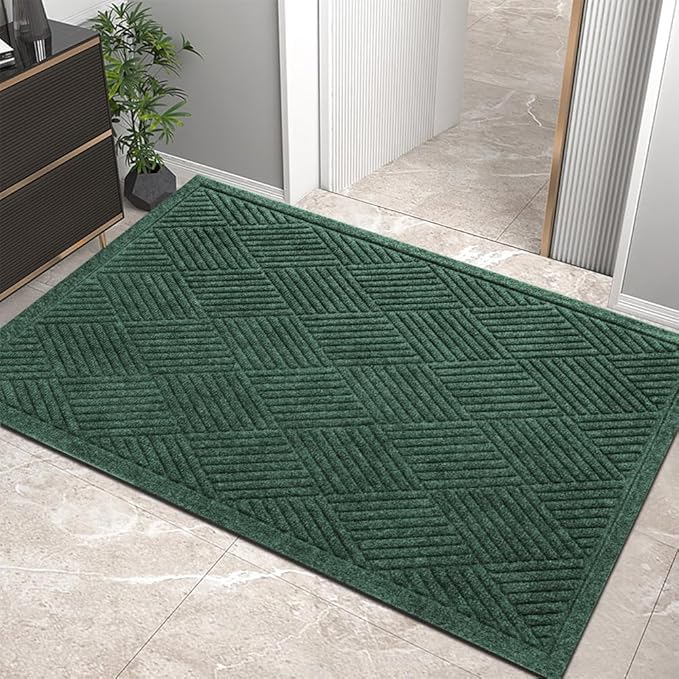 HIYARD Sturdy Front Door Mat, Absorbent Muddy Dirt Resist Welcome Door Mats Outdoor Indoor, Stain and Fade Resistant, Non-Slip Rubber Backing Low Profile Doormat for Entryway, 36×24, Green