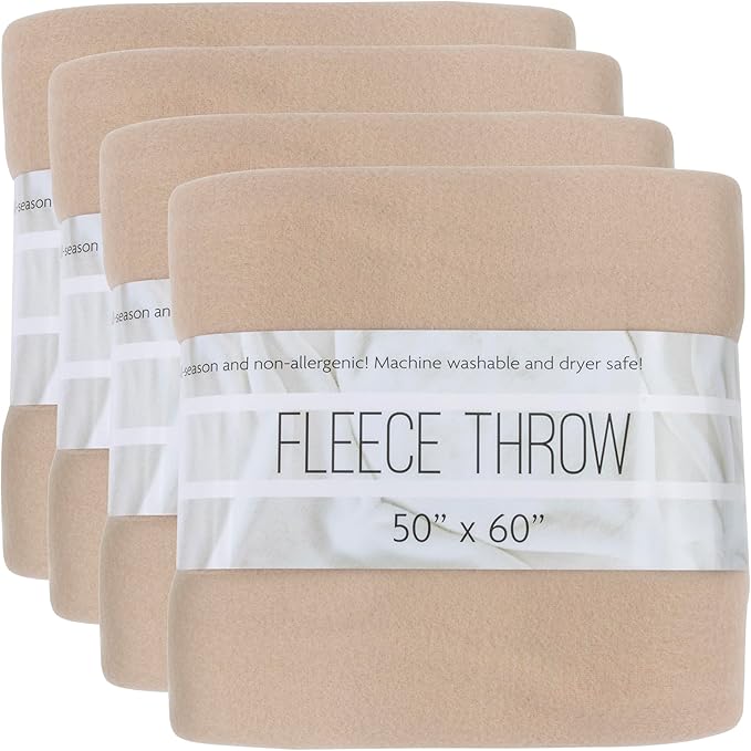 (24 Pack) Bulk Fleece 50x60 Throw Blankets for Wedding Favors, Homeless Women, Men, Homes, Bed, Sofa, Couch, Office, Pet Blankets, Travel | Soft Warm Lightweight Throw Blankets in Bulk (Khaki)