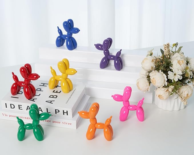 Vibrant Orange Balloon Dog Statue Decor, 4 inch Small Knick Knacks Balloon Animal for Shelf Decor