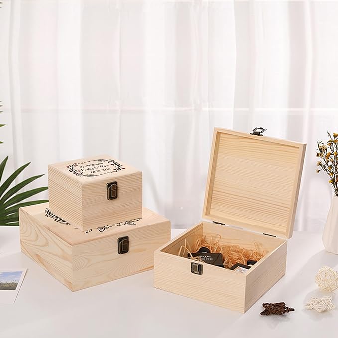 Personalized Wedding Keepsake Box Custom Name Date, Wooden Memory Box Wedding Gift Box for Couples Newlyweds - Customized Gifts for Bridal Shower Anniversary Engagement Christmas