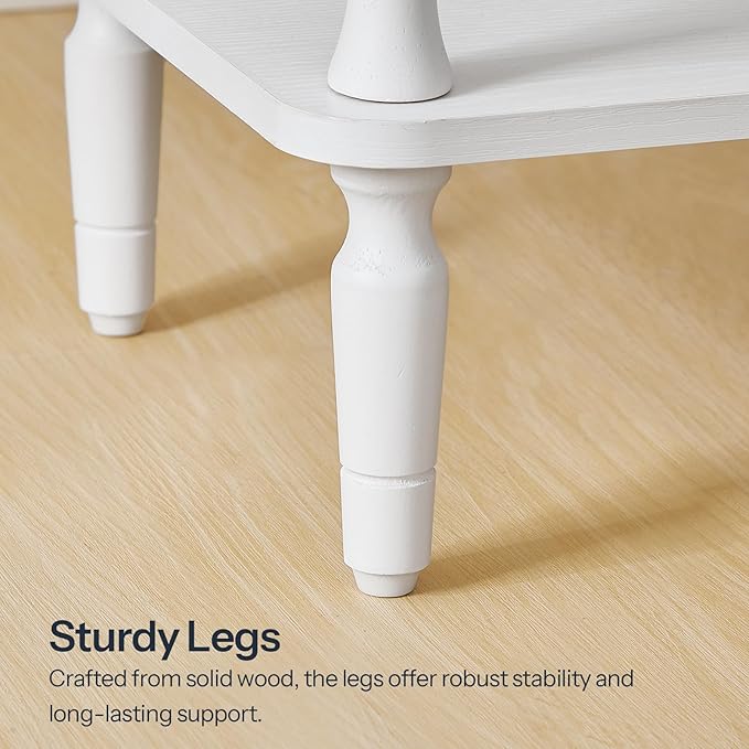 HOOBRO End Table, 2-Tier Small Side Table with Spindle Legs, Nightstand with Storage Shelves, Sofa Side Table, for Living Room, Bedroom, Small Space, White WT189BZ01