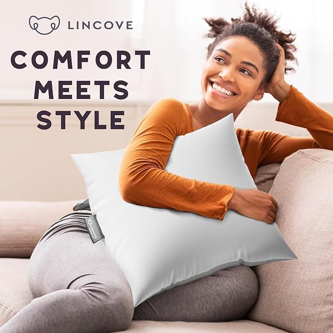 Lincove Euro Throw Pillow Insert Square 12"x12" Pillow – Made in Canada, 100% Cotton Shell, Down Alternative Filling, Vegan-Friendly, Hypoallergenic - Decorative Couch Pillows, 1 Pack