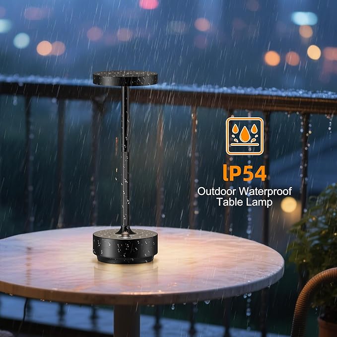 Cordless Table Lamp Rechargeable - Waterproof, Touch 3-Color Lighting Portable LED Table Light for Outdoor,Patio,Restaurant.(Black)
