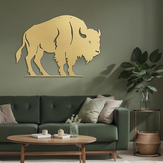 SIGNLEADER Metal Wall Art Decor Rustic American Bison Minimalist Modern Abstract Wall Sculpture Hangings Home Decoration for Living Room, Bedroom, Bathroom, Kitchen, Outdoor - 18" Gold