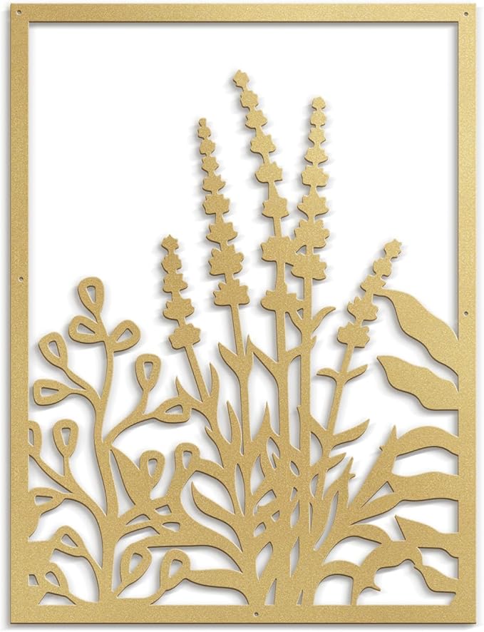 SIGNLEADER Metal Wall Art Decor Botanical Flower Leaves Minimalist Modern Abstract Wall Sculpture Hangings Home Decoration for Living Room, Bedroom, Bathroom, Kitchen, Outdoor - 18" Gold