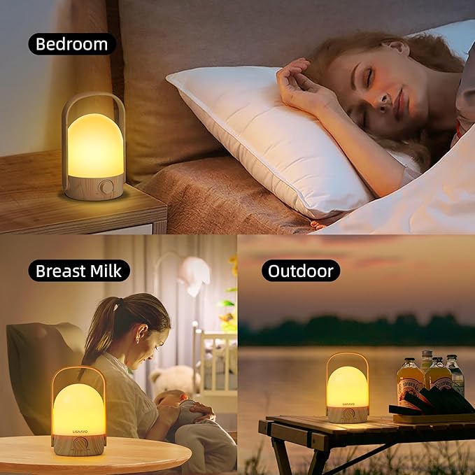 Night Light, Small Bedside Lamp, Portable Cordless Lamps, Rechargeable with Battery, for Bedroom Nightstand Night Table(Wood)