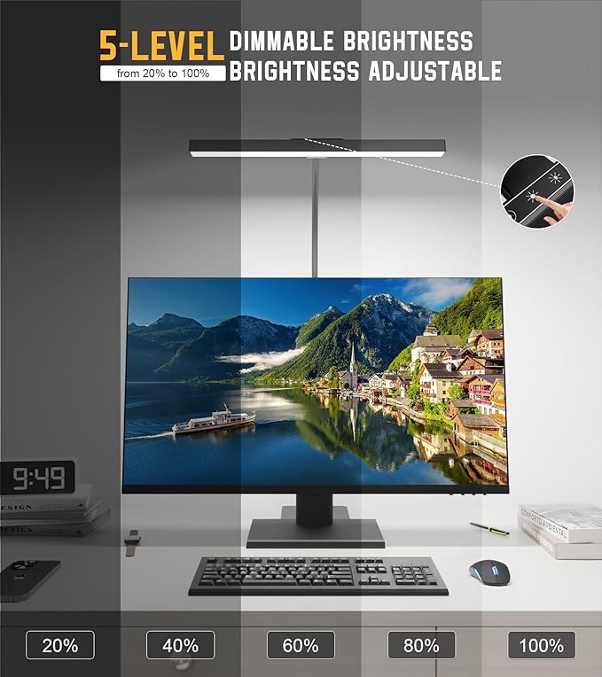 LED Desk Lamp for Home Office with Base, Eye-Caring Architect Task Light with Adjustable Gooseneck 12W USB Adapter Touch Control 5 Dimmable Brightness & Color Tall Lamp for Reading, Craft