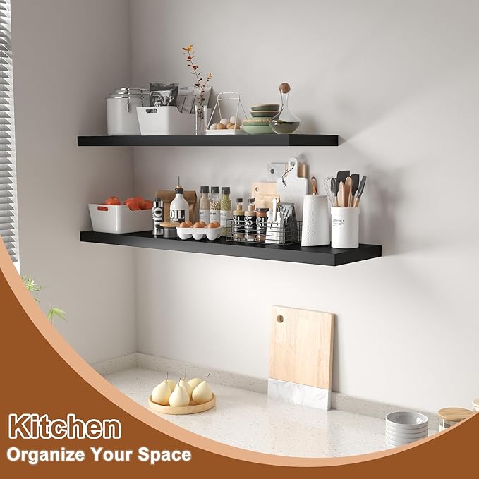12 Inch Deep Floating Shelves for Wall 3 Pack Floating Shelfs Large Storage Space Wall Decor Display Shelf for Bathroom Living Room Bedroom Kitchen 23.8" W x 12" D x 1.2" H Black