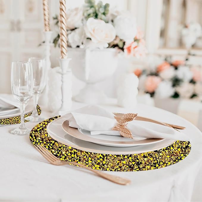 Gold Placemats Gold Heat Resistant Mat Crushed Diamond Decor Rhinestone Decor Fall Decorations for Home Bling Sparkly Mat 15 inch-1Pcs