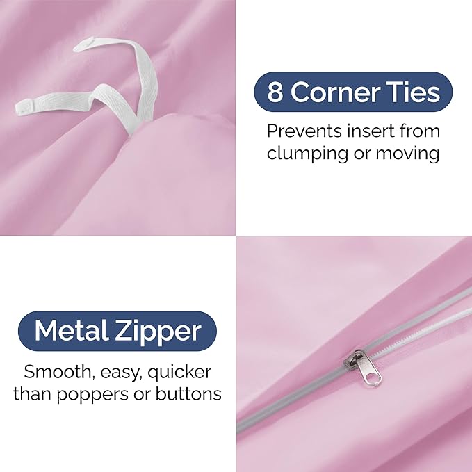 Duvet Cover Queen Size Set - Extra Soft Queen Size Duvet Cover 90 x 90 with 2 Pillow Shams - Hotel Luxury Easy Care and Fade Free w/Zipper Closures & Ties - Comfy Breathable Bedding Set (Light Pink)