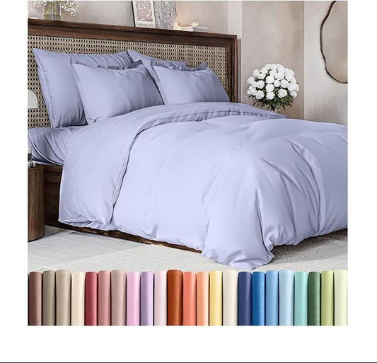 CGK Unlimited Duvet Cover Full Size Set - Extra Soft Full Size Duvet Cover 80 x 90 with 2 Pillow Shams - Hotel Quality and Fade Free w/Zipper Closures & Ties - Bedding and Bed Linens Set (Lavender)