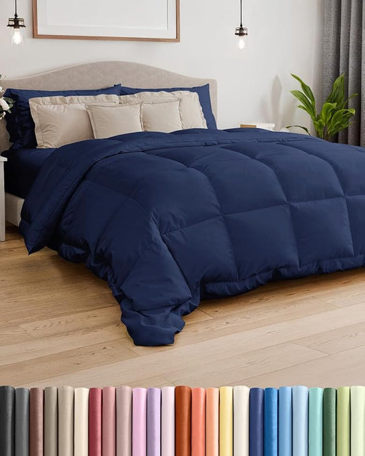 Cal King Size, Navy Blue Alternative Down Comforter - Warm, Lightweight, Luxury, & Breathable Hotel Quality Bedding Set - All Season Fluffy & Cozy Oversized Cooling Microfiber Duvet Insert Comforter