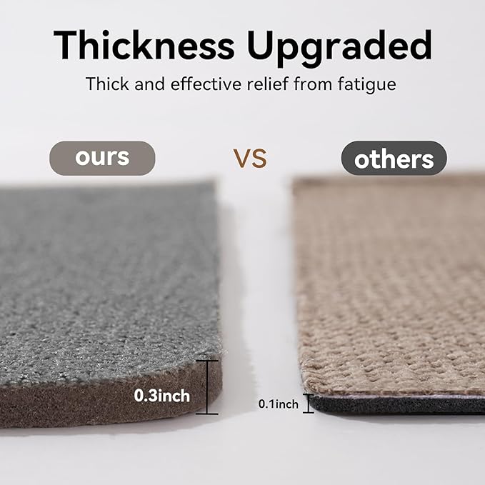 Kitchen Mat Kitchen Rugs Sets of 2 PCS Non Slip Washable, Linen-Like 0.3" Thick Cushioned Absorbent Kitchen Mats for Floor, Mild Anti-Fatigue Sink Laundry Standing Mat, Gray 17"x30"+17"x59"