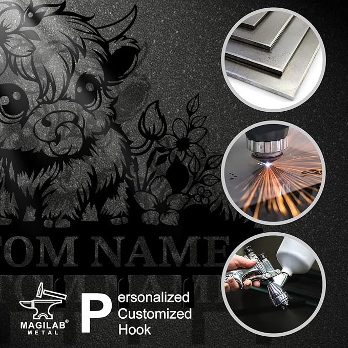 magilab Personalized Custom Highland Cow Wall Hooks,Metal Highland Cow Art Clothes Hooks,Metal Highland Cow Wall Home Storage Decorative,for Front Door, Hallway, Kitchen, Bedroom,Keys,Hats (Style E)