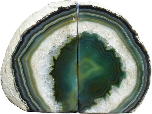 Nature's Decorations Agate Bookends - A Quality Green Geode with Non-Skid Rubber Bumpers for Shelves, Office, Home Decor, Heavy Duty Cute Stone (4-6 LB)