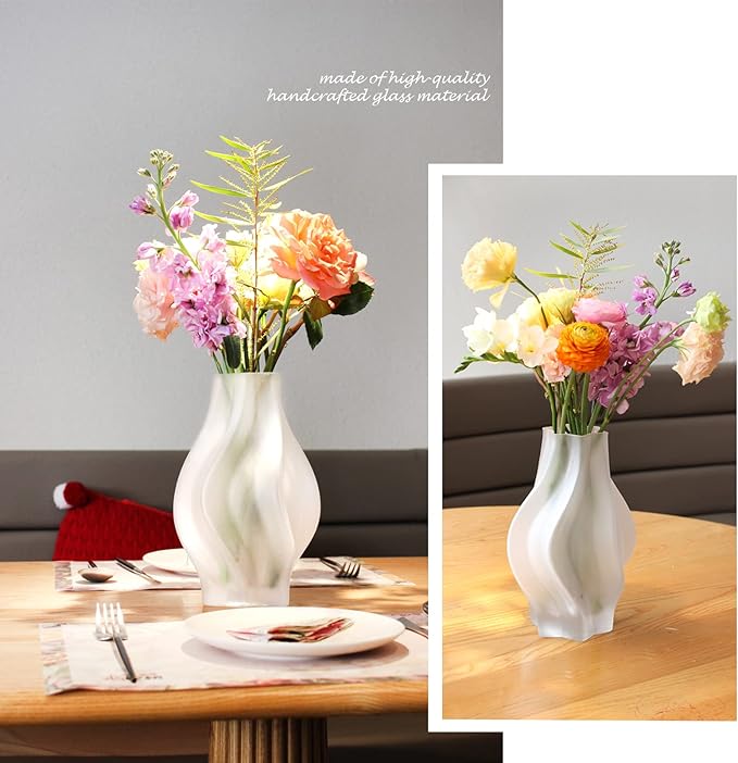 Modern Glass Flower Vase for Home Decor, Hexagonal Mouth Design, Elegant White Vase for Centerpieces, Living Room, Bedroom, Office, Wedding Decorations, Flower Shop
