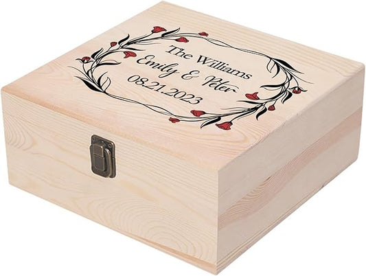 Personalized Wedding Keepsake Box Custom Name Date, Wooden Memory Box Wedding Gift Box for Couples Newlyweds - Customized Gifts for Bridal Shower Anniversary Engagement Christmas