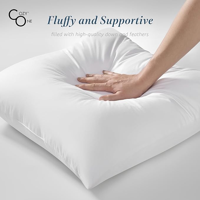 COZY ONE 30x30 Big Square Pillow Inserts - Fluffy Feather and Down Filling, 100% Cotton Shell - Indoor Decorative Pillow Inserts (30x30 inch, White, Set of 2)