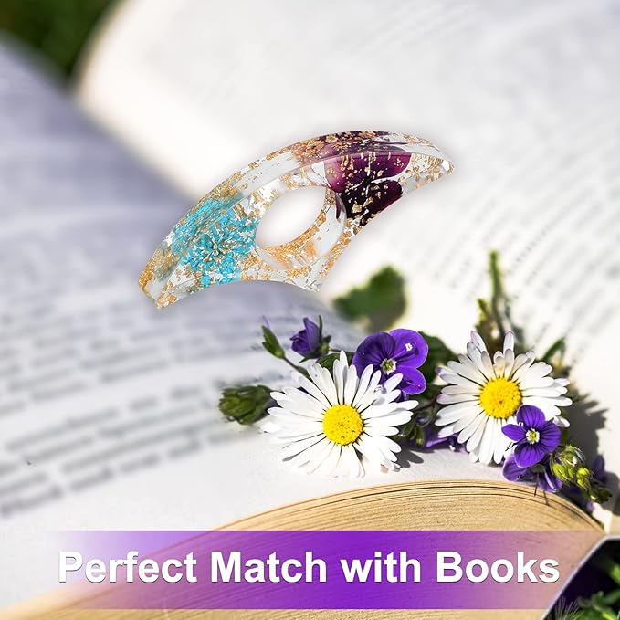 Rohuis Book Page Holder for Reading, 4Pcs Dried Flower Resin Thumb Saver and Transparent Bookmarks with Tassels, Book Accessories for Reading Lovers, Gift for Bookworm, Student, Teacher