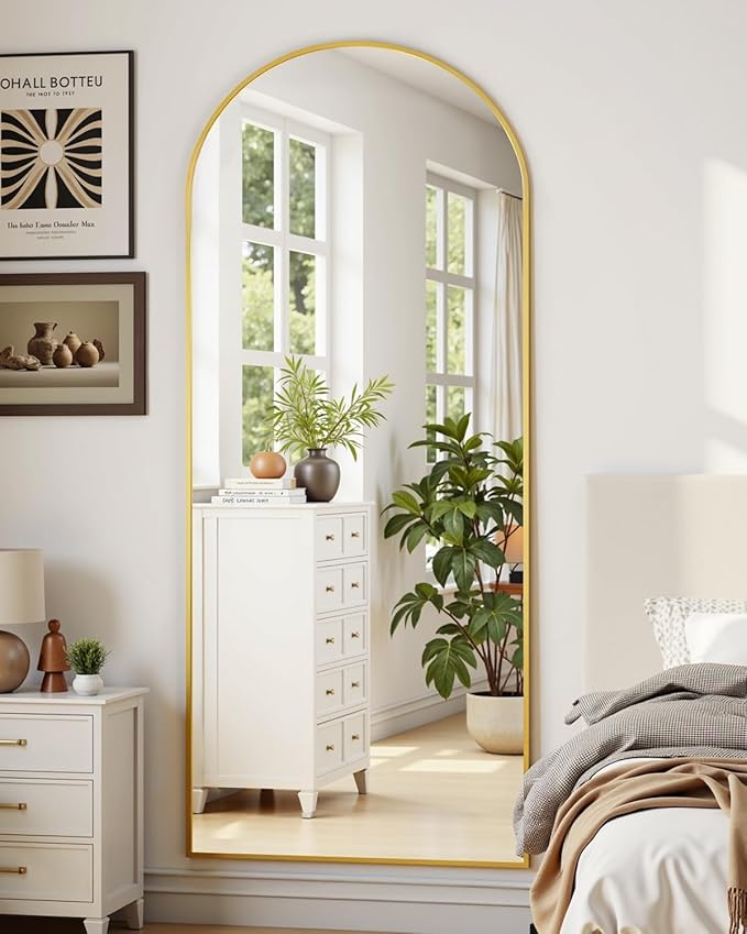 Suidia Arched Full Length Mirror, 71"x26" Floor Mirror Freestanding, Floor Standing Full Body Mirror with Stand for Bedroom, Hanging Leaning Mounted for Living Room Cloakroom, Gold
