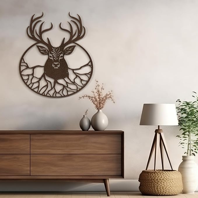 SIGNLEADER Metal Wall Art Decor Deer with Antlers Minimalist Modern Abstract Wall Sculpture Hangings Home Decoration for Living Room, Bedroom, Bathroom, Kitchen, Outdoor - 18" Bronze