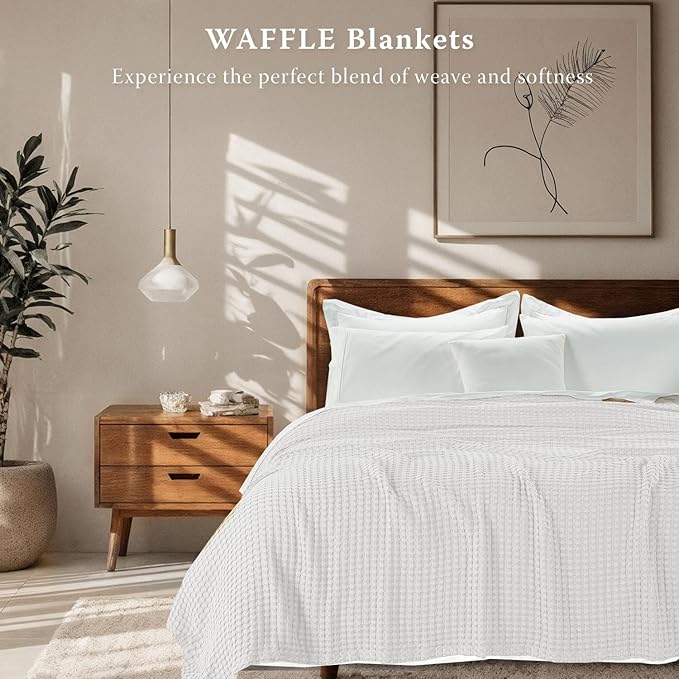 Threadmilll Cooling Blanket Twin Size Waffle Weave| Breathable, Lightweight & Ultra-Soft | Made from Rayon Derived from Bamboo | Waffle Throw for Couch and Sofa | 68 x 92 Inches | White
