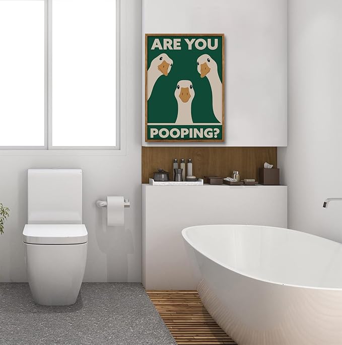 RVETNGVM Funny Three Geese Wall Art Are You Pooping Vintage Bathroom Decor Poster Animals Goosey Humorous Bathroom Aesthetic Prints Painting For Fun Restroom Wall Decor Framed 16"x24"