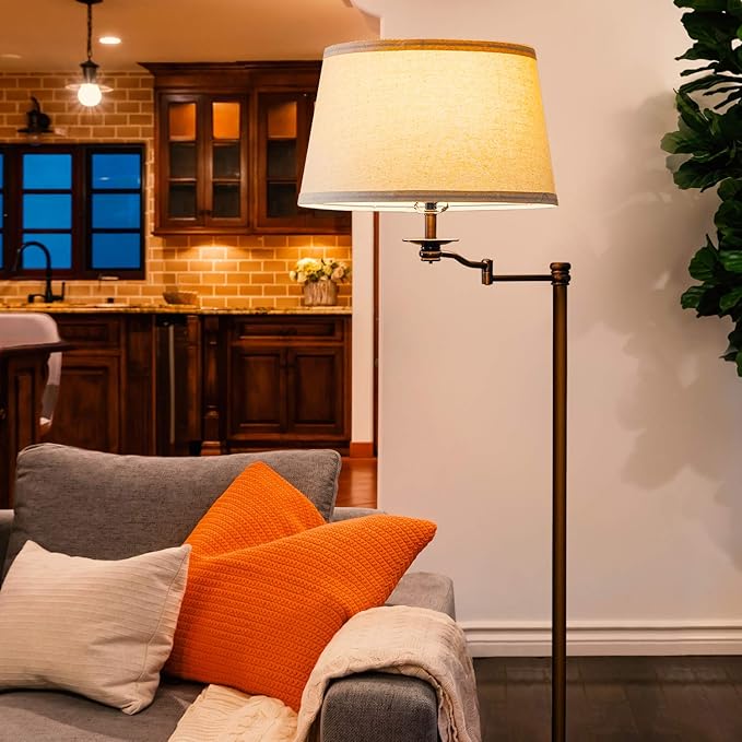 Brightech Caden LED Floor Lamp - Tall Standing Lamp with Swing Arm for Living Rooms & Offices - Industrial Bronze
