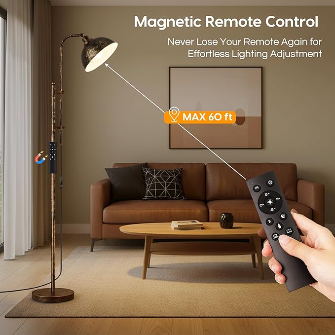 LANICHO Floor Lamp, Industrial Modern Standing Lamp with Remote Control, 71" Height Adjustable, Aged Black Finish Rustic Farmhouse Tall Reading Lamp for Bedroom, Over Couch Arched Reading Light