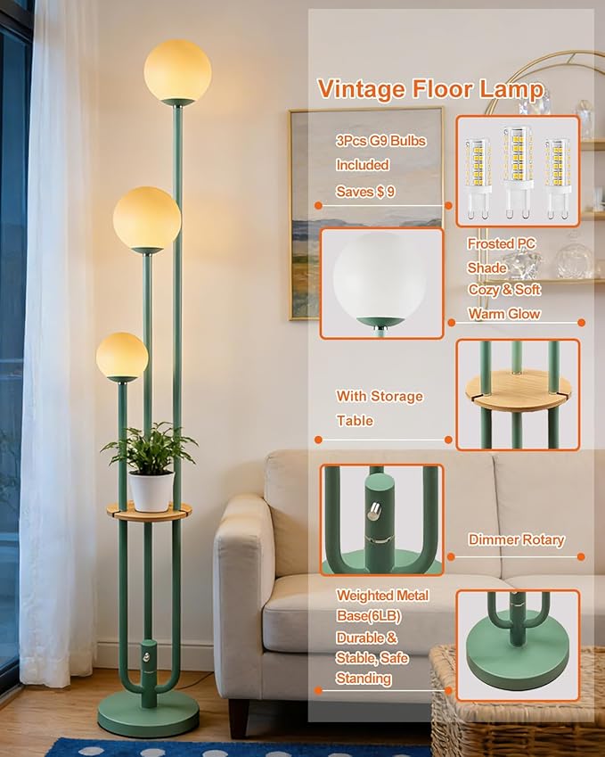 Lightdot 63IN Floor Lamp with 3 Green U-Pole, Modern Floor Lamp with 3000K Soft Warm White LED Bulbs Included, Candle Holder Style Modern Tall Lamp for Living Room/Wedding/Party