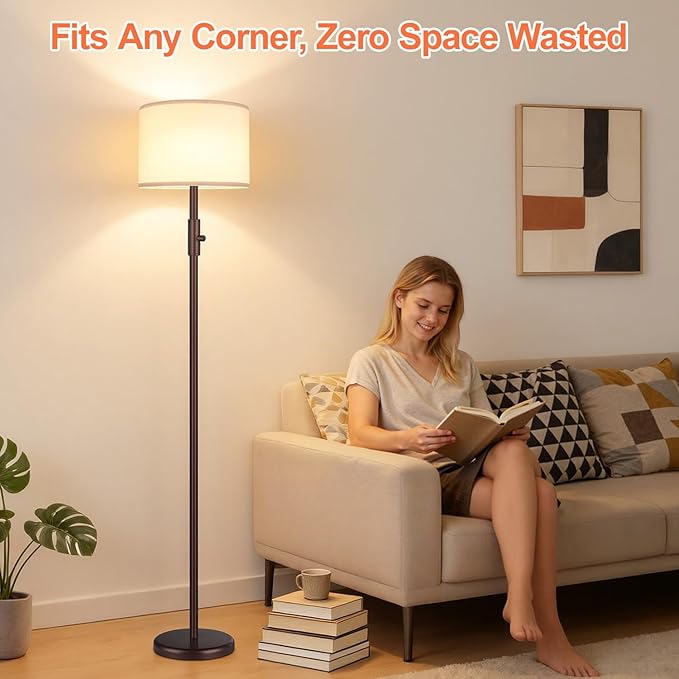 Yemela 【Upgraded】 Dimmable Floor Lamp, 1000 Lumens LED Bulb Included, Modern Floor Lamps for Living Room, Standing Lamp with Linen Shade, Tall Lamp for Bedroom Office Dining Room- Brown