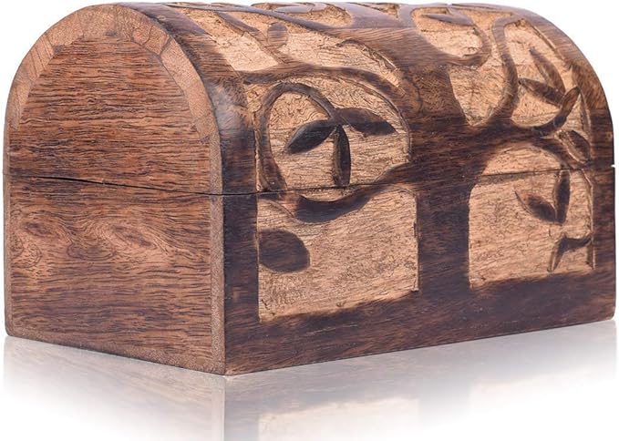 Great Birthday Gift Ideas Handmade Decorative Wooden Jewelry Box With Tree of Life Carvings Jewelry Organizer Keepsake Box Treasure Chest Trinket Holder Watch Box Storage Lock Box (Natural Finish)