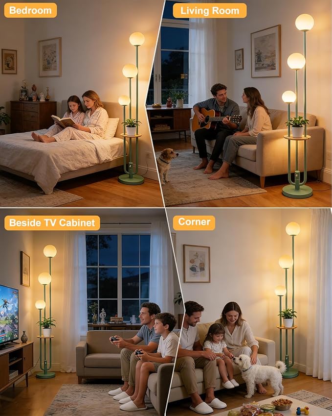 Lightdot 63IN Floor Lamp with 3 Green U-Pole, Modern Floor Lamp with 3000K Soft Warm White LED Bulbs Included, Candle Holder Style Modern Tall Lamp for Living Room/Wedding/Party