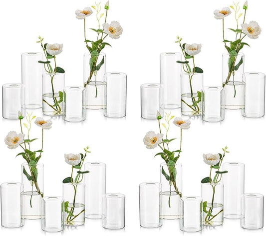 Small Glass Bud Vases for Centerpieces – Hewory 24pcs Clear Blown Single Flower Vases Bulk, Modern Mini Cylinder Vase Set for Wedding Anniversary Birthday Party Events Home Living Room Table Decor