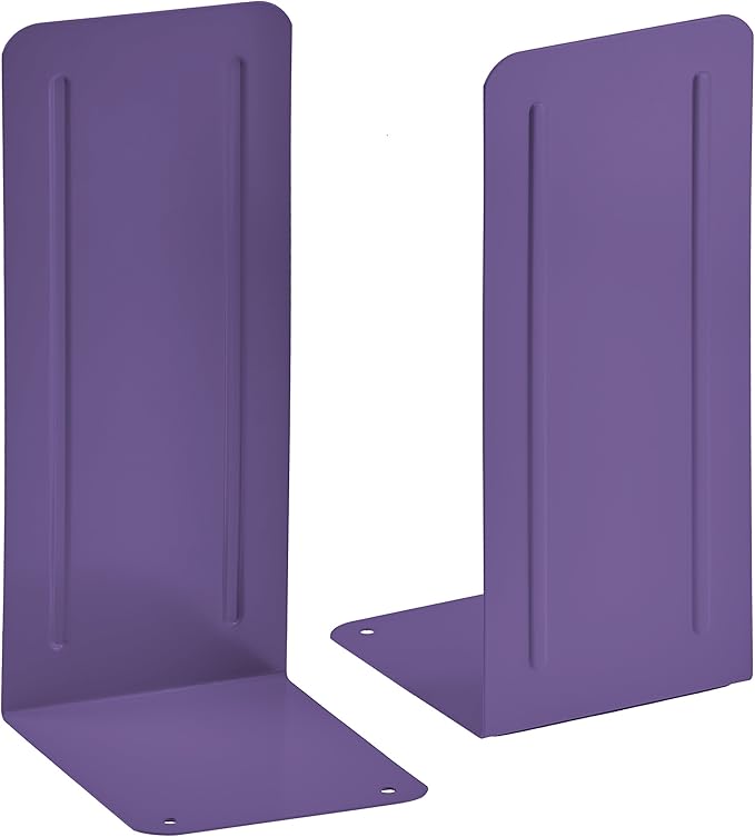 Acrimet Metal Bookends, Jumbo Size 9" H x 4" W x 4-1/2" D, Non-Skid Book Stand for Shelves, Heavy Duty Book Stopper, Purple, 1 Pair