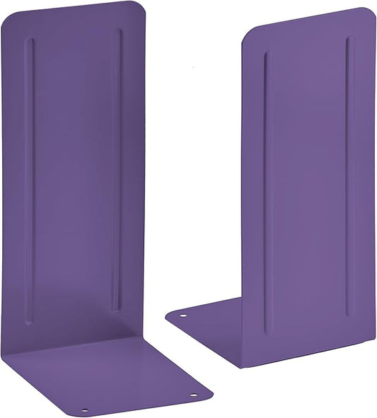 Acrimet Metal Bookends, Jumbo Size 9" H x 4" W x 4-1/2" D, Non-Skid Book Stand for Shelves, Heavy Duty Book Stopper, Purple, 1 Pair
