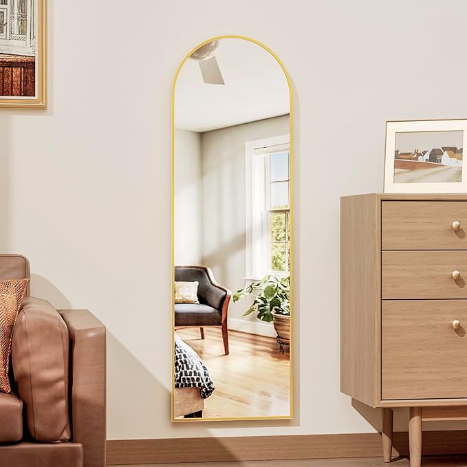 Full Length Door Mirror, Wall Mounted Wall & 48"X18"Arched Behind Door Mirrors, Full Length Mirror for Use in Living Rooms, Rooms, Bedrooms, Cloakrooms, etc. (Gold)