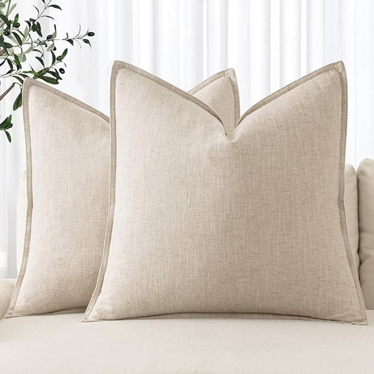 MIULEE Decorative Linen Euro Sham Pillow Covers 26x26 Natural Beige Boho FarmhouseNeutral Christmas Couch Throw Pillows for Bed Pack of 2 Accent Modern Pillowcase Sofa Livingroom Home Decor